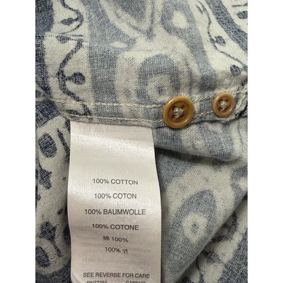 J Crew Button Up Shirt Mens Large Blue Short Sleeve Resort Tribal Vaycay Island - Picture 4 of 4